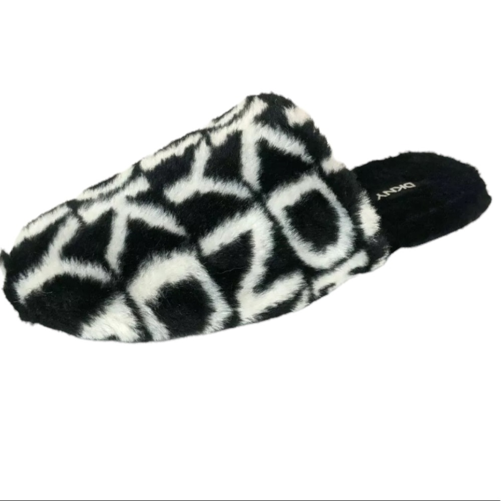 DKNY Faux Fur Fara Logo Print Slide Slipper Sz 11